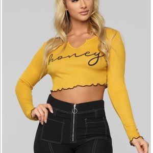 Honey mustard long sleeve crop top